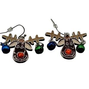 Reindeer Jingle Bell Earrings Holiday Christmas Jewelry